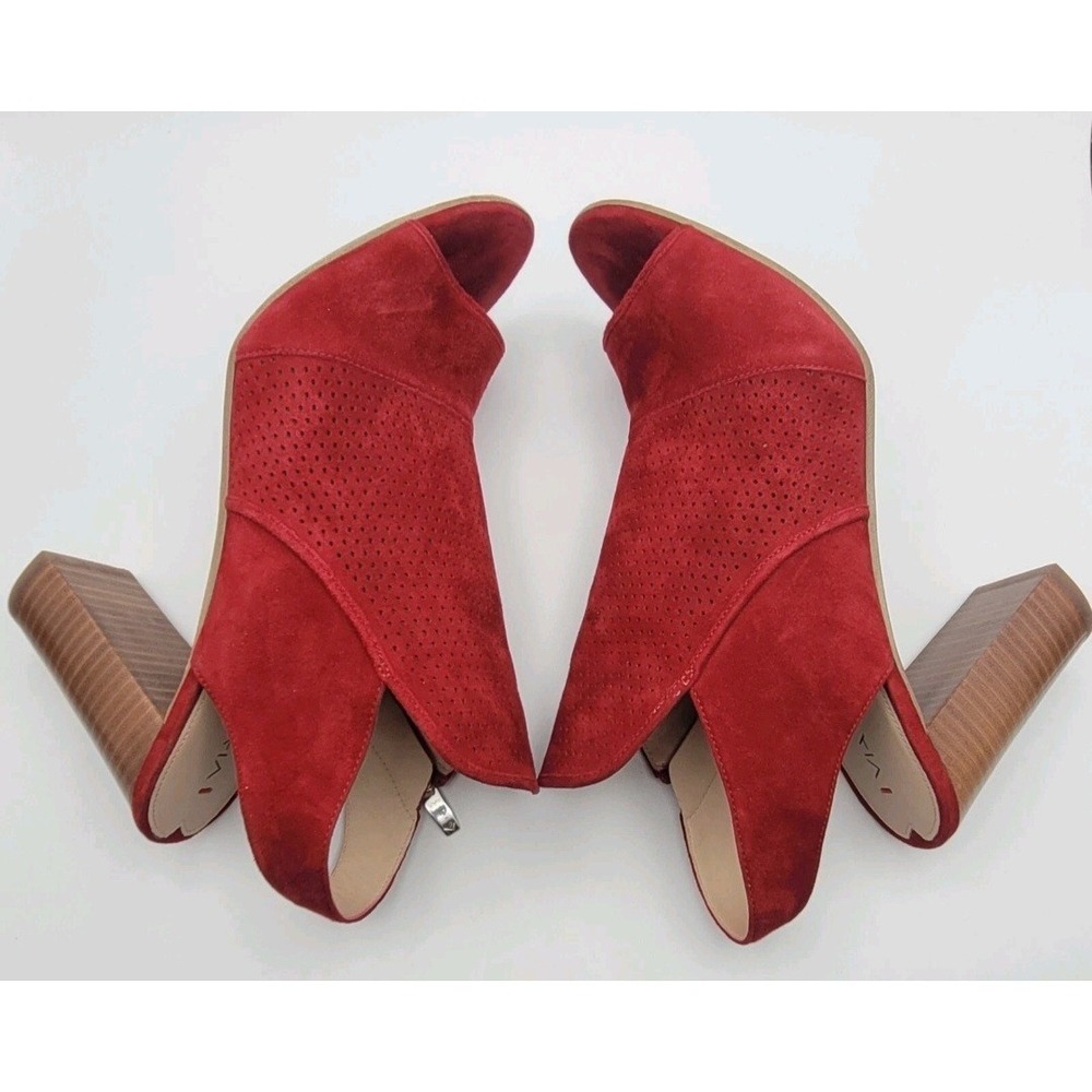 Via Spiga Gaze Red Suede Slingback Booties Block Heel Open Toe Perforated Sz 10 - Picture 5 of 9